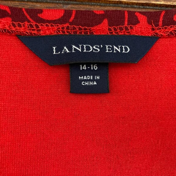 Lands End Dress Womens Large Red Jersey Faux Wrap Graphic Print Career Office - Picture 6 of 10
